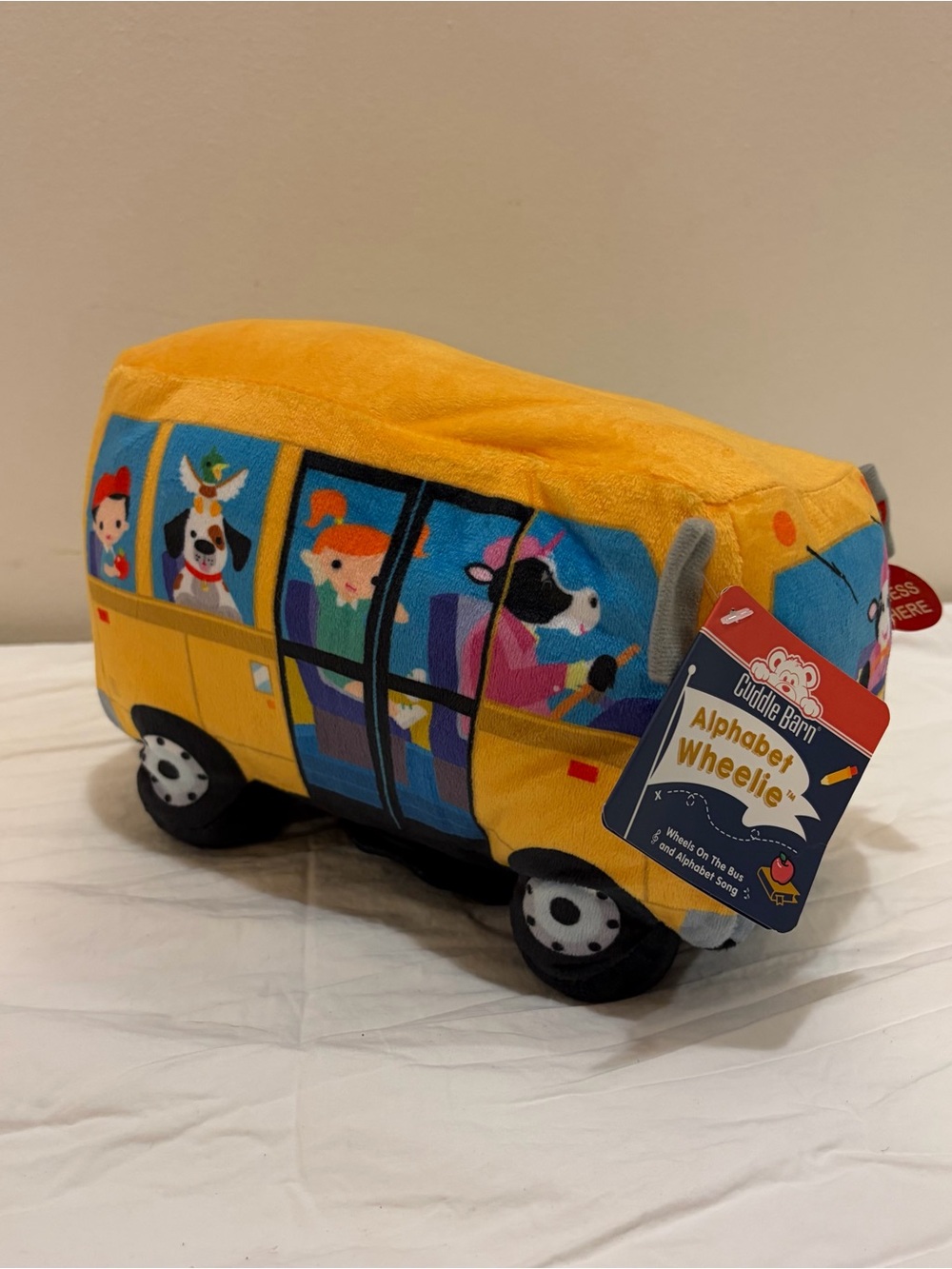 NWT Cuddle Barn Alphabet Wheelie Plush Bus With Music